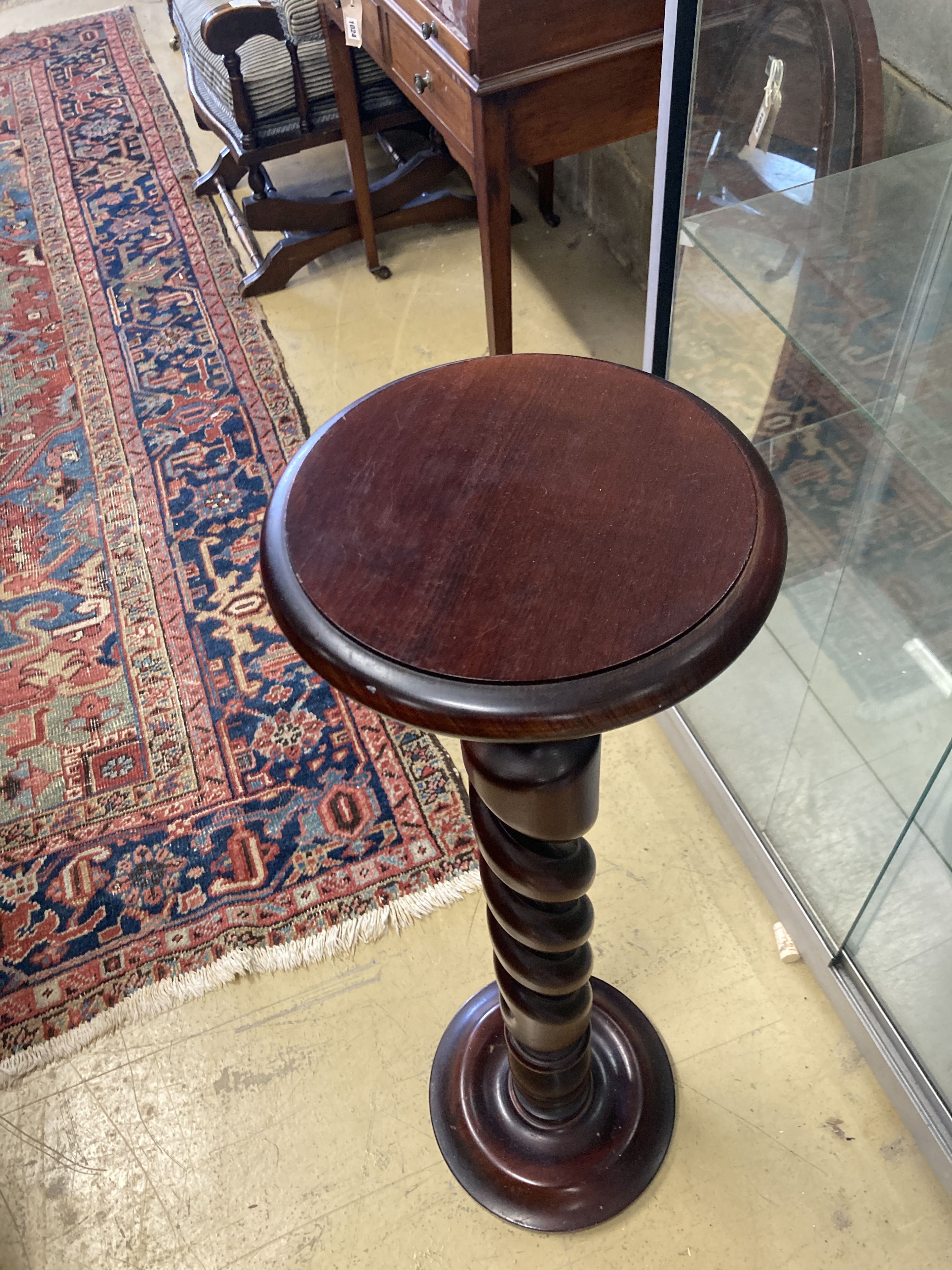 A Victorian style turned wood plant stand, height 98cm